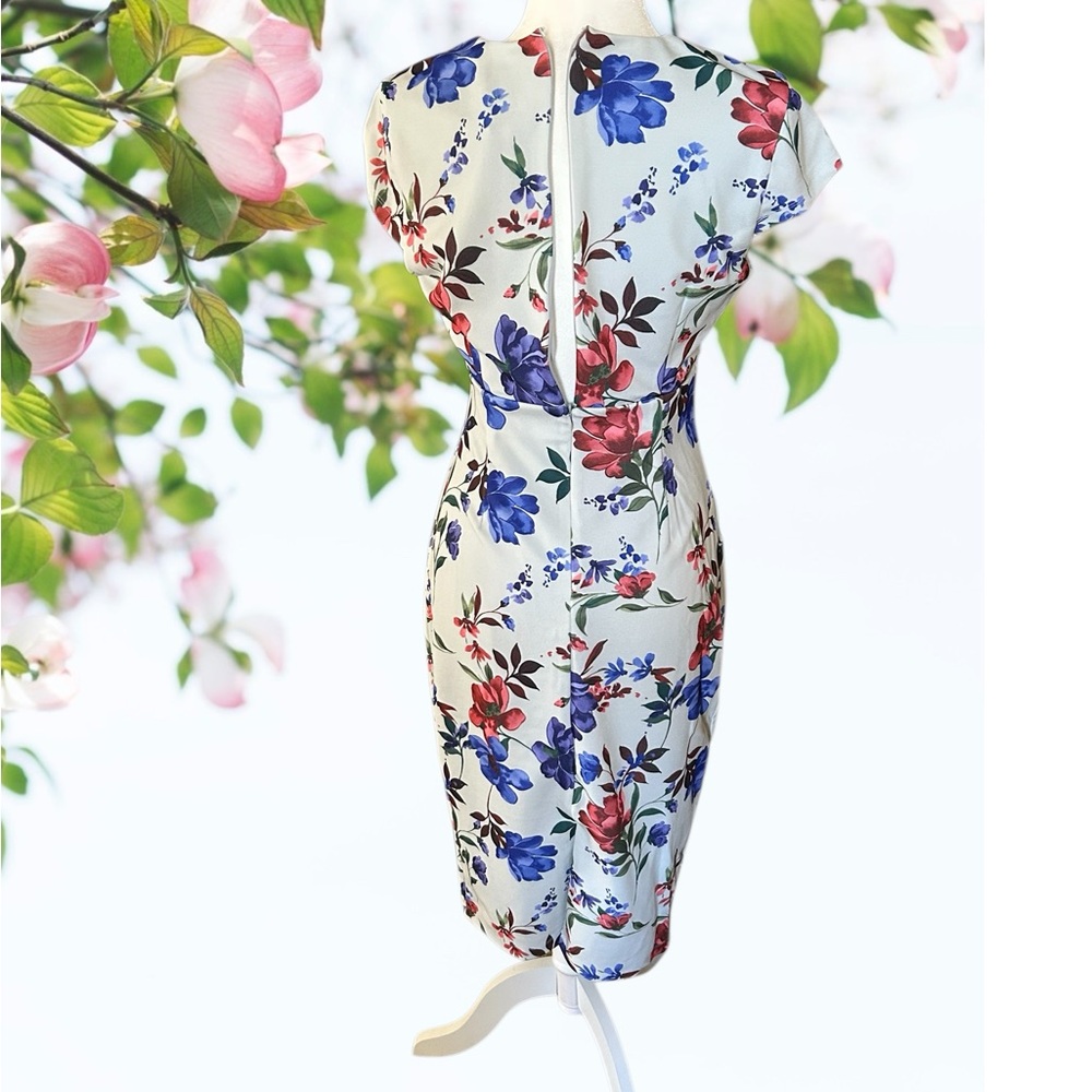 ALEXIA ADMORE Pale Green Cap Sleeve Sheath Midi w/Red & Blue Blooms. Sz: 8. $48. - Picture 3 of 7